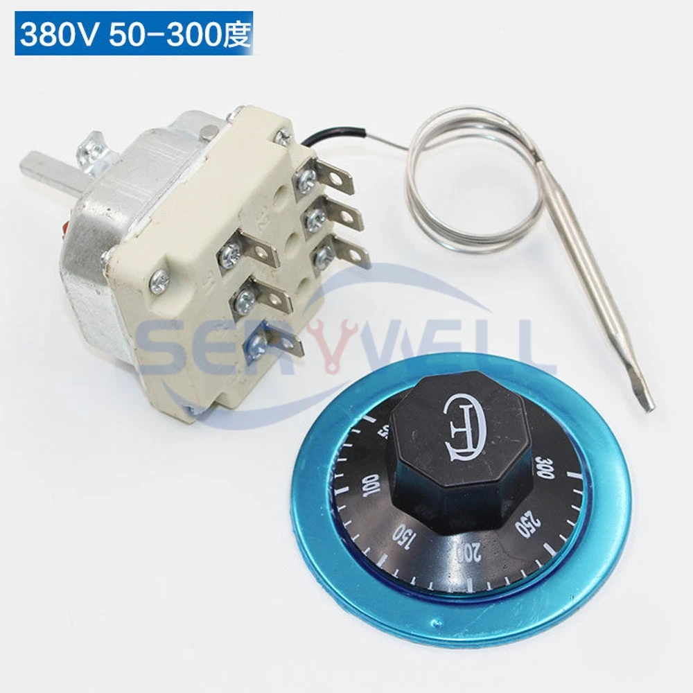 1Pc 6Pin 3Phase 380V 25A16A 30-110C50-300C Adjust Knob Probe TemperatureController Capillary ThermostatSwitch Boiler Tank Heater