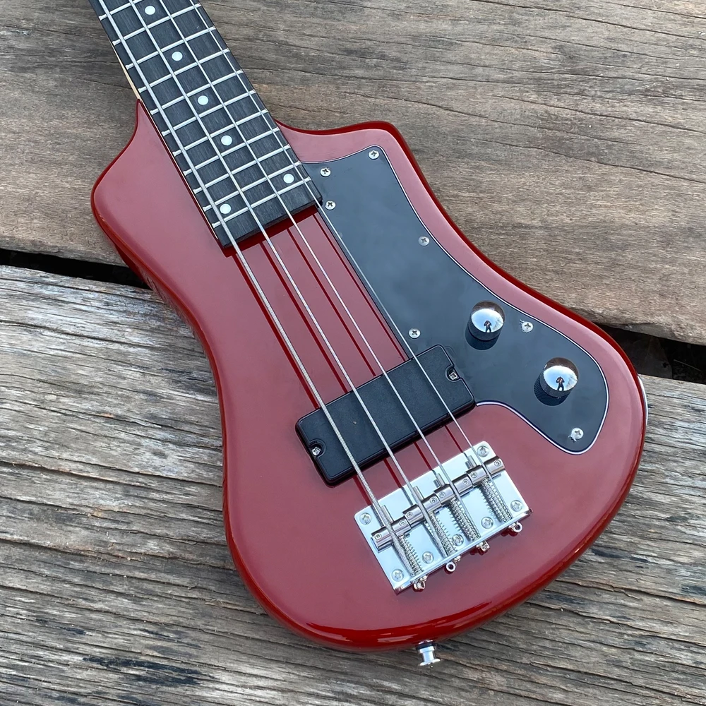 

Mini Electric Bass Guitar, Travel 4 Strings Bass Red Color, Humbucker Pickup, 24 Frets