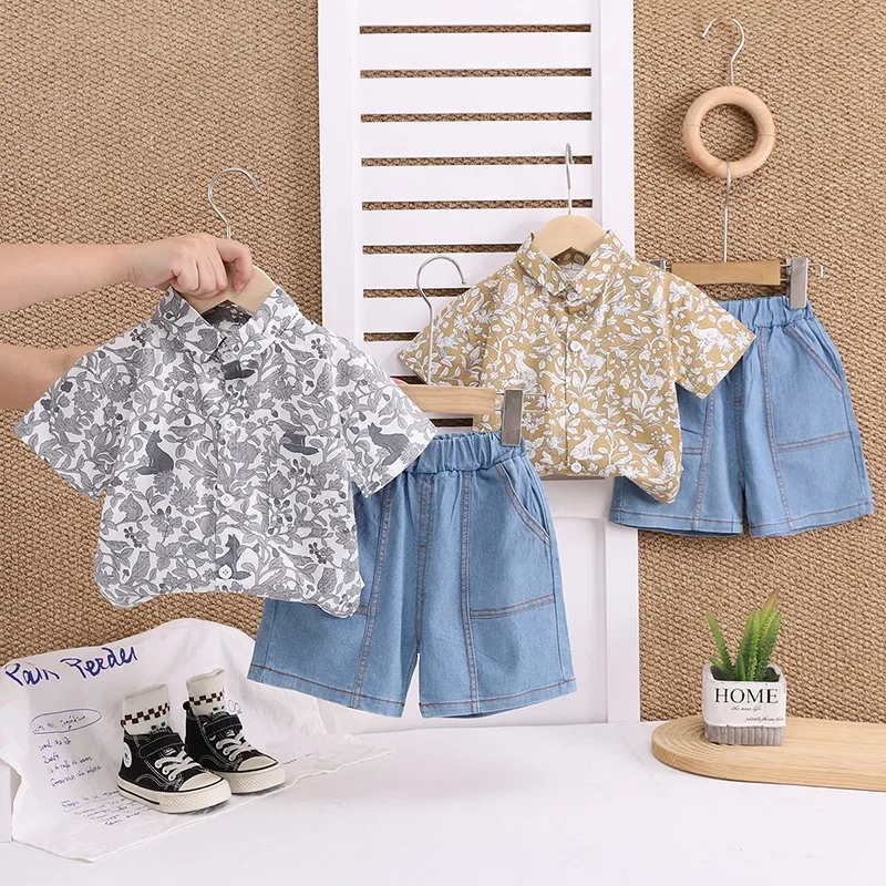 

New Summer Baby Clothes Set Kids Boys Clothing Children Short Sleeved Suit Shirt Shorts 2Pcs/Sets Infant Casual Cartoon Costume