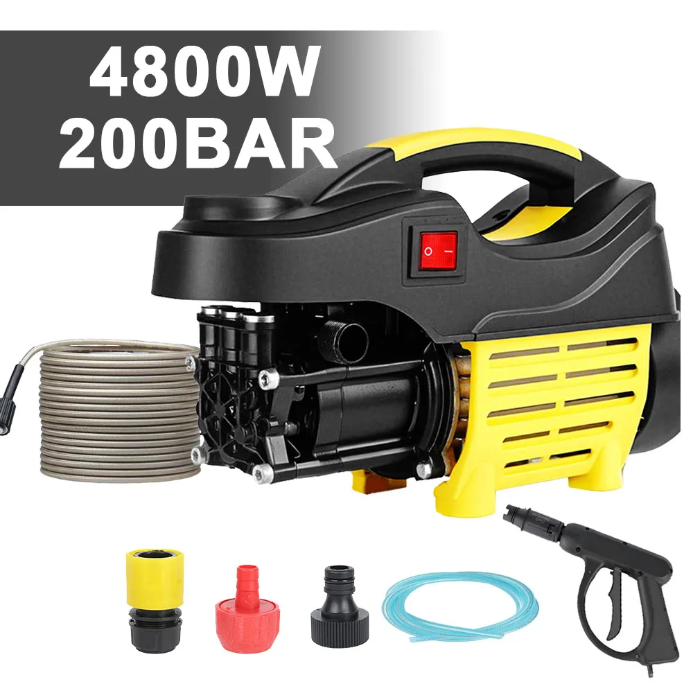 4800W Lavatrice per auto Macchina per la pulizia portatile 200BAR Pistola ad acqua di lavaggio ad alta pressione Pompa ad acqua Strumento multifunzione per la pulizia della casa