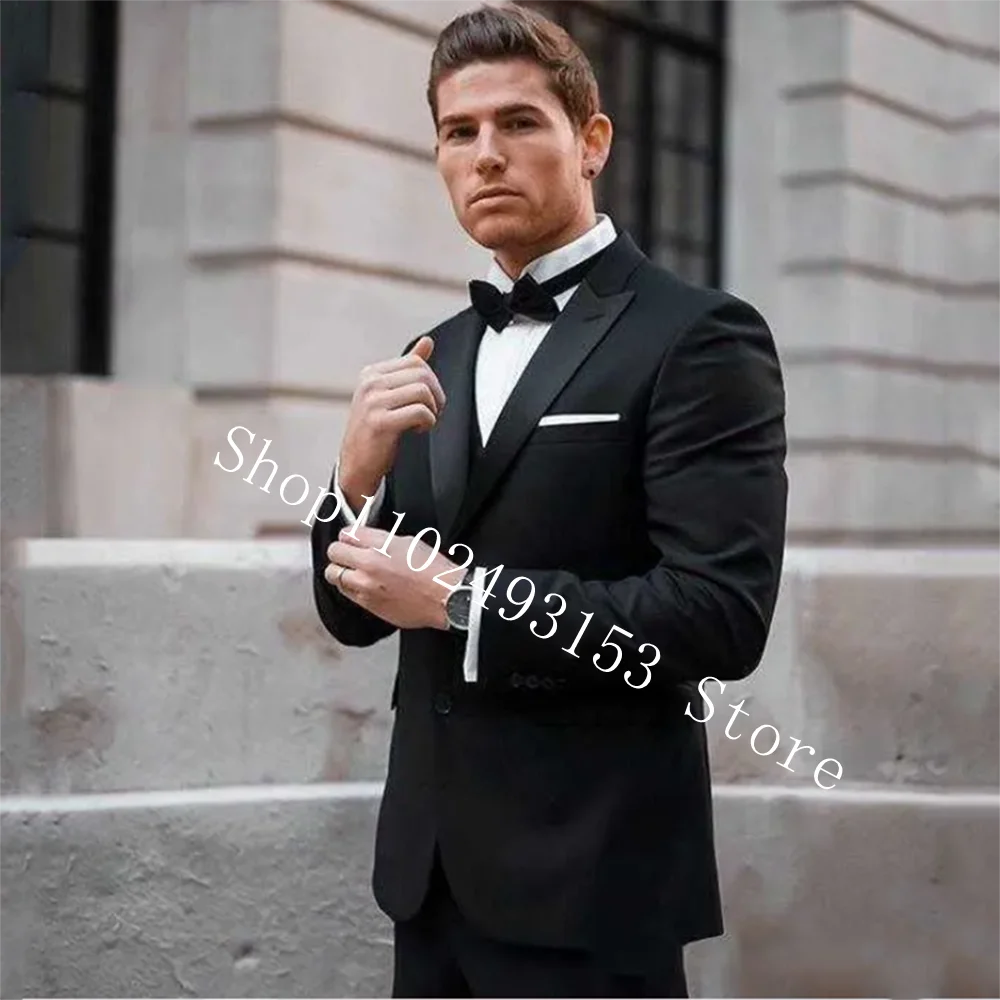 

Black Formal 2 Pieces Male Suits Slim Fit Best Men Groomsmen Bridegroom Wedding Tuxedos Blazer Pants Costume Homme Mariage