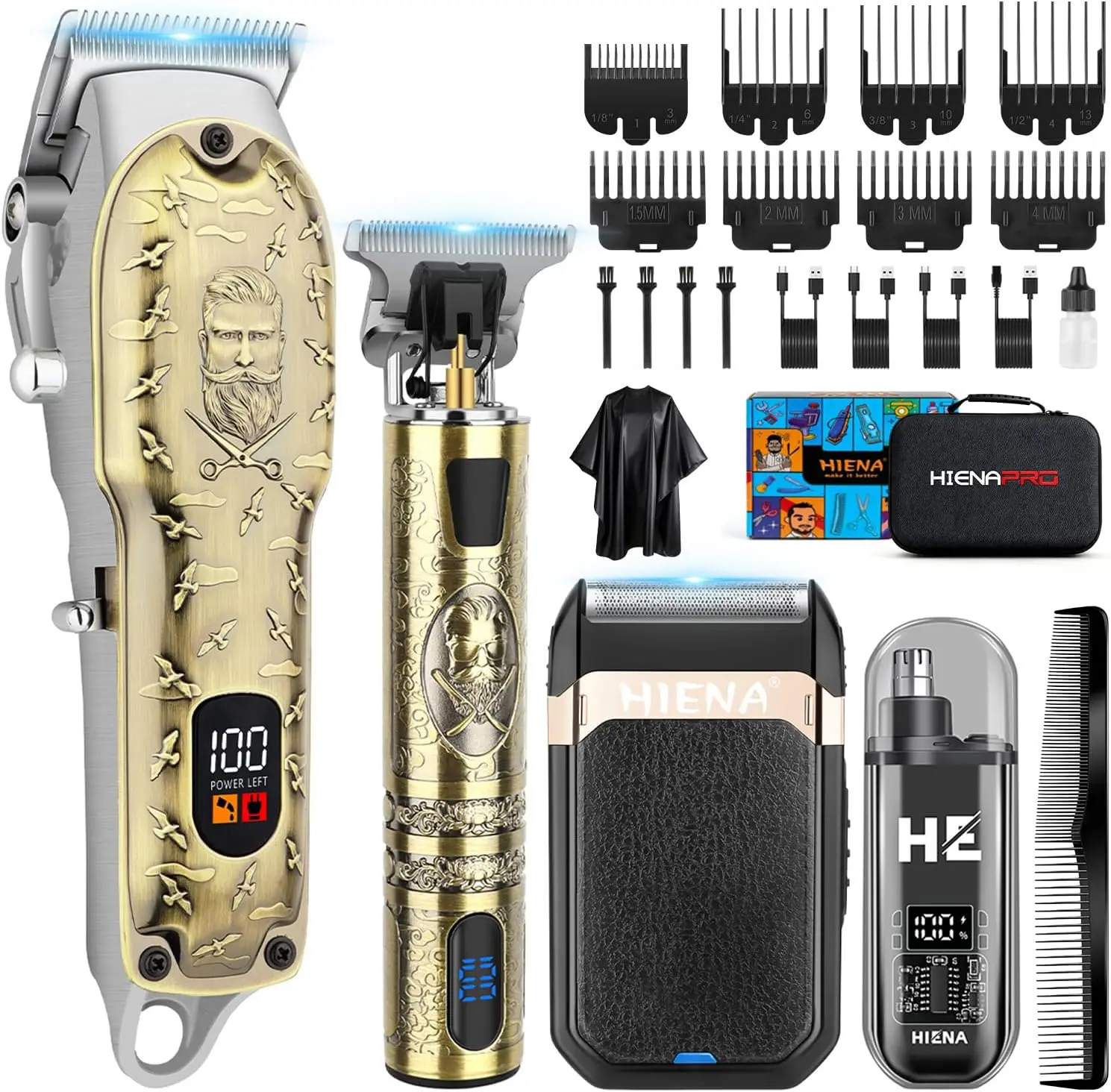

Professional Cordless Hair Clipper Set for Men with T-Blade Trimmer, Foil Shaver, and Nose Trimmer - Complete Grooming Kit