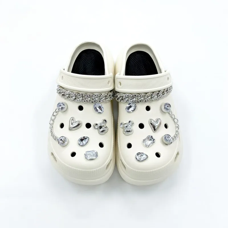 14 шт., модные подвески для обуви, набор аксессуаров, пряжка для обуви с отверстием, милый медведь, алмазная цепочка, сделай сам, 3D украшения для обуви, детский праздничный подарок для девочек