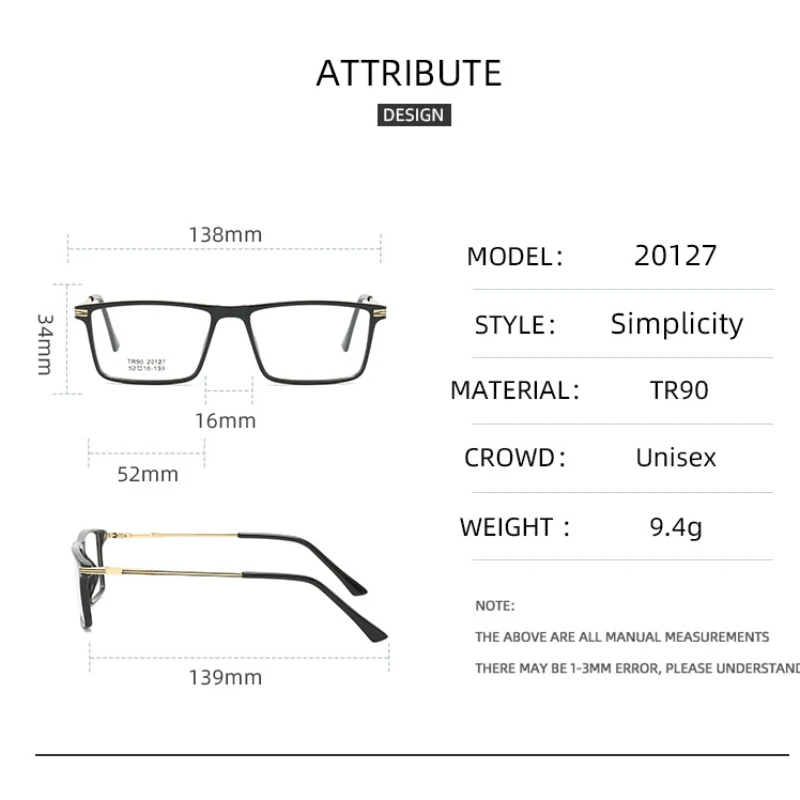 BLMUSA Business Blue Light Blocking Prescription Glasses Men Square Reading Eyewear For Computer UV400 Protection Sunglasses