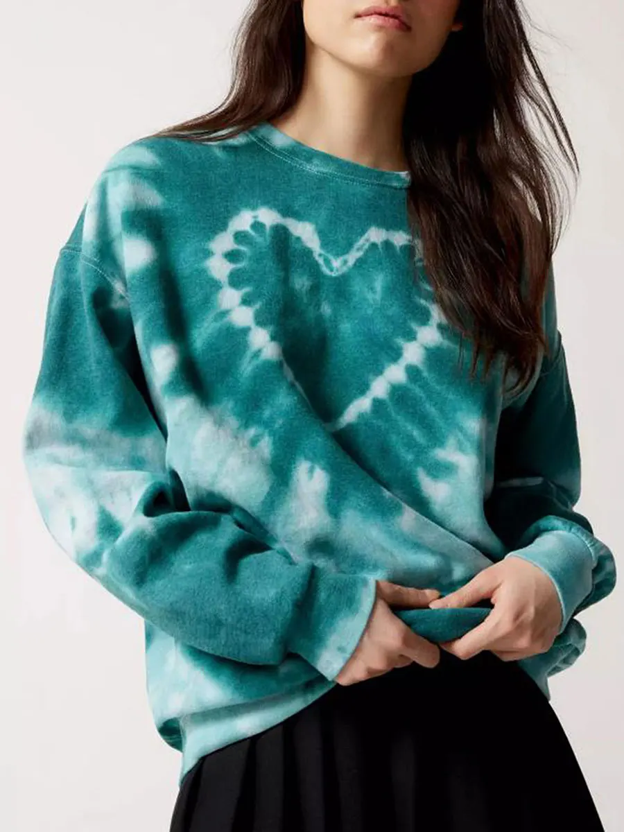 

Heart Pattern Y2K Aesthetics Pink Oversized Sweatshirts Women 2022 E-Girl Tie Dye Crewneck Long Sleeve Tops Autumn Pullovers