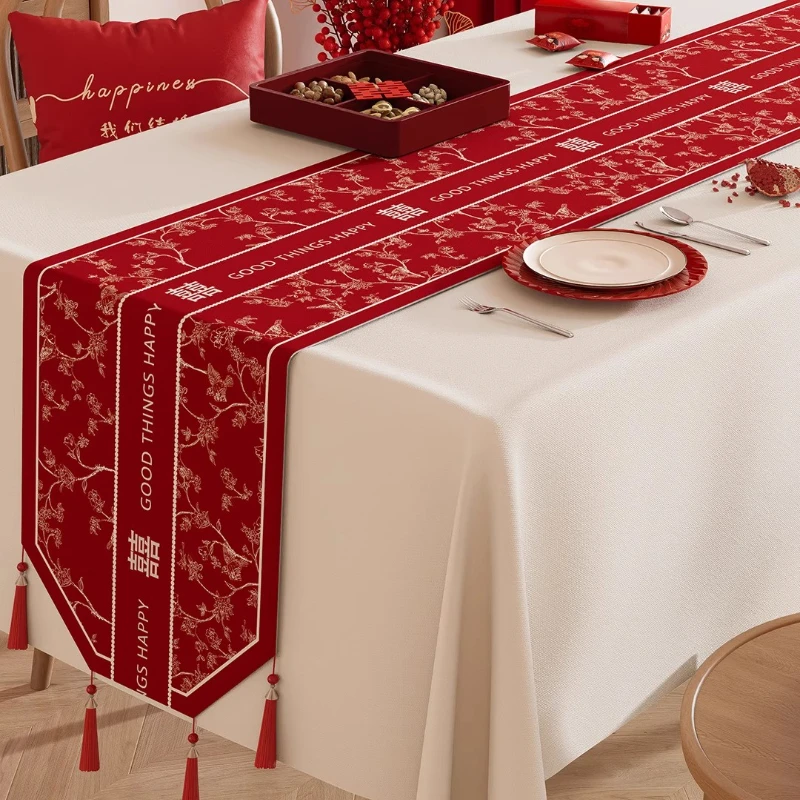 

2025 New Wedding Table Flag Light Luxury High-end Coffee Table with Octagonal Tablecloth Red TV Cabinet Festive Cover Cloth