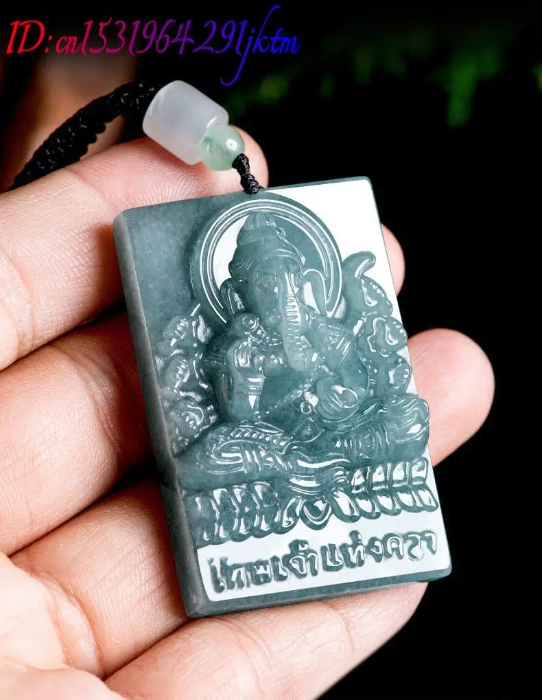 Blue Burmese Jadeite Ganesha Pendant Necklace Natural Burmese Jade Luxury Talismans Charm Amulet Gifts for Women Men 5