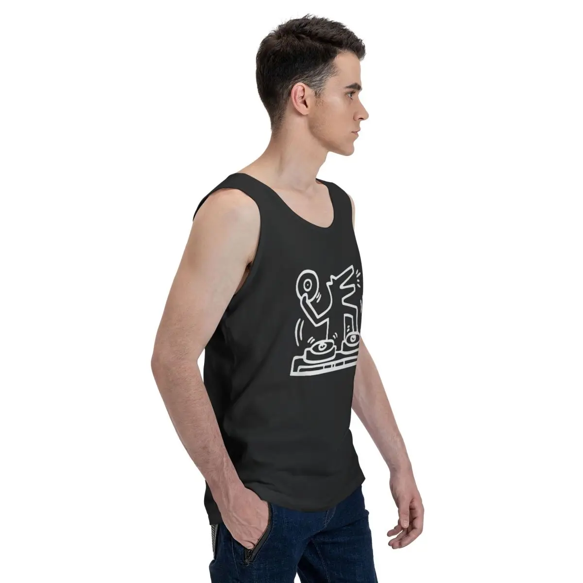 Dj Dog Kieth Animal Haring White 100% Cotton Men's Sweatshirt Vest Sleeveless Clothing Tees Men Tank Tops T-shirt