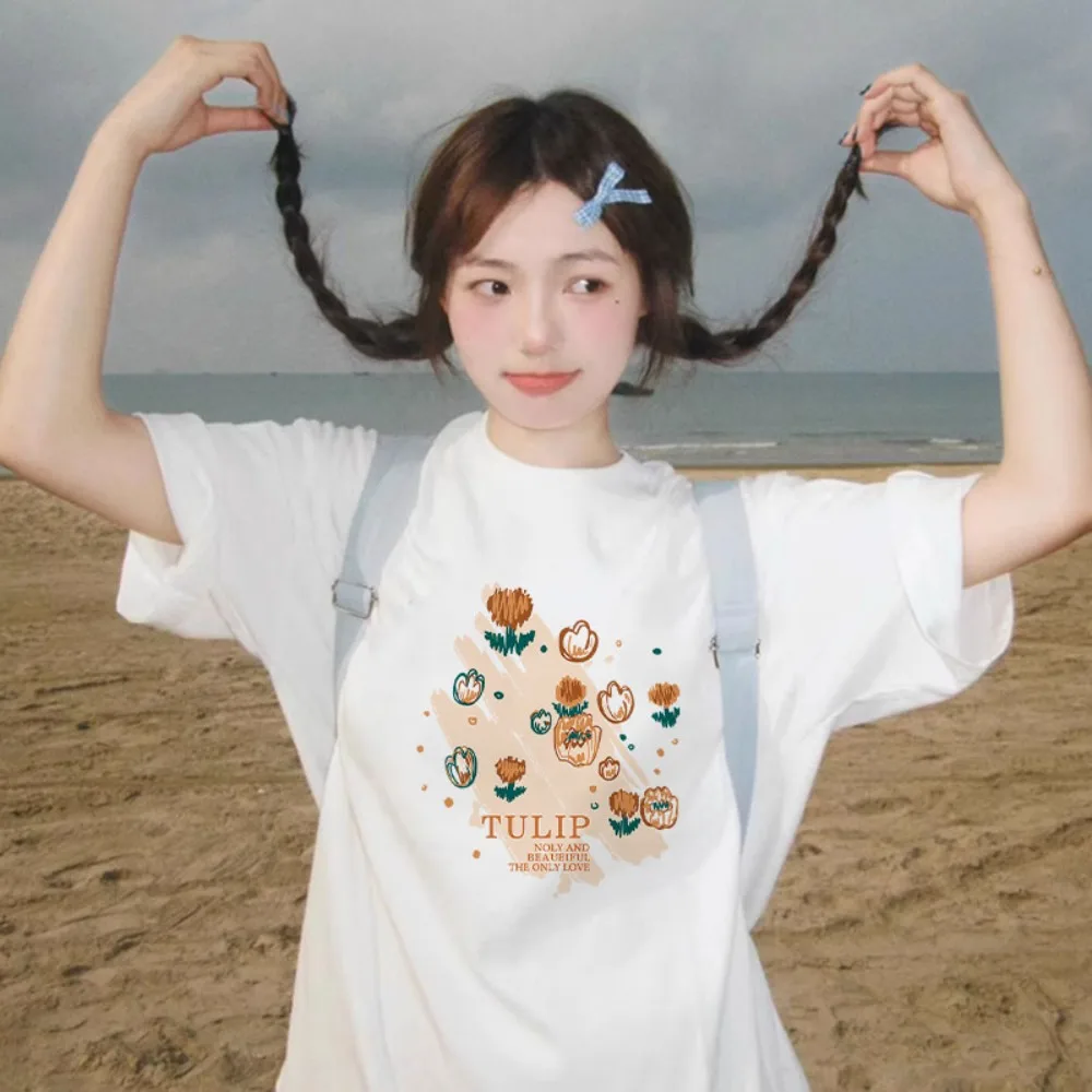 

Белая футболка из чистого хлопка Ort Sve, женская свободная утягивающая летняя модная уникальная футболка в Корейском стиле, круглая, повседневная одежда