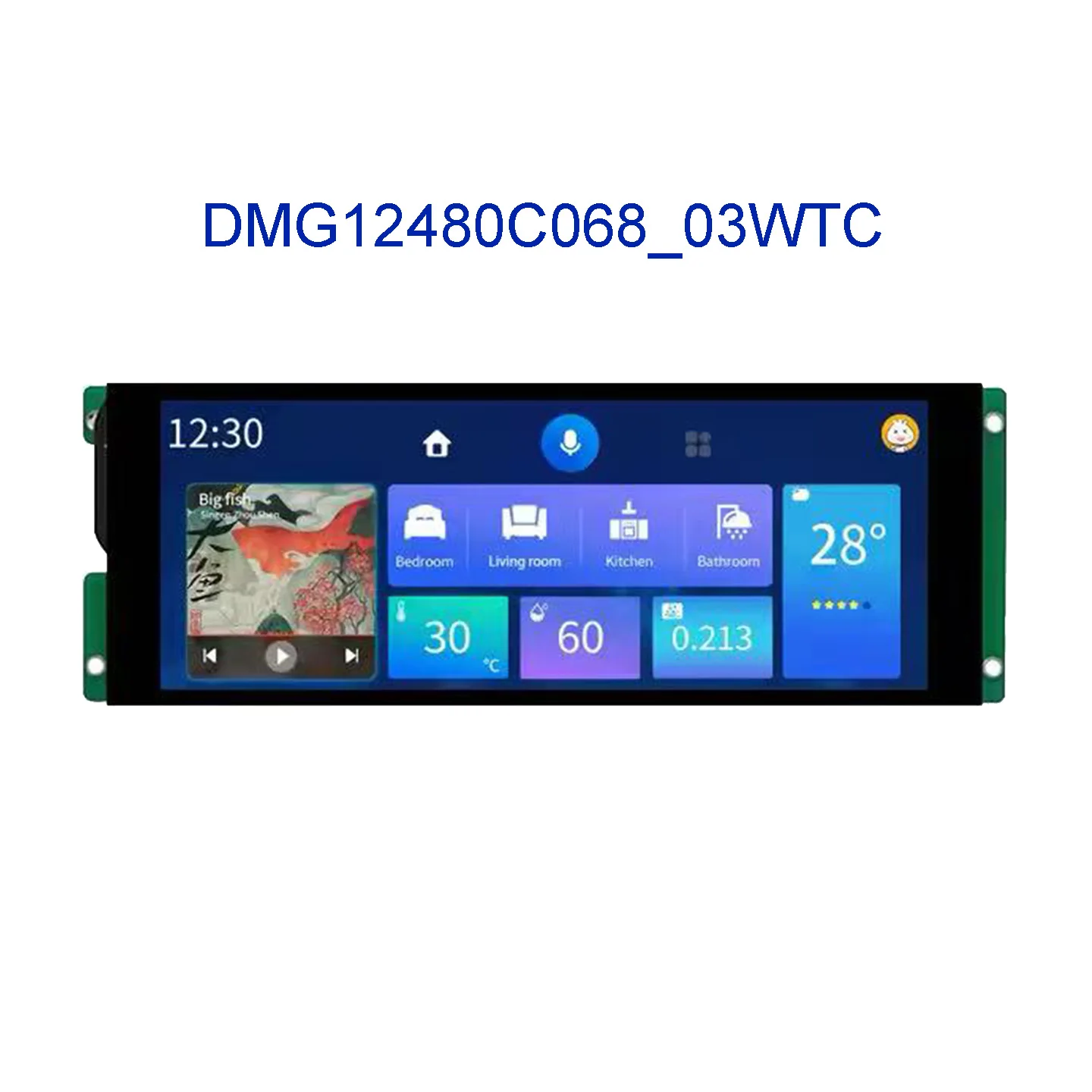 DMG12480C068_03WN WTR WTC 6.86 "IPS TFT 1280*480 LCD Painel de toque HMI Display serial inteligente reprodução de música WIFI