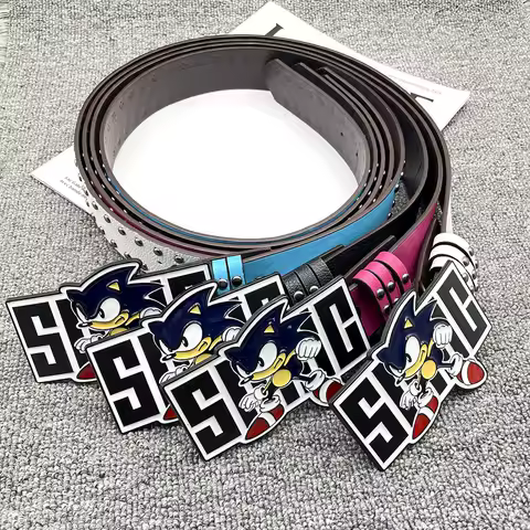 INS Harajuku Y2K Millennial Hot Girl Street Black Sonic Boy Board Buckle Rivet Decorative Belt Universal for Men and Women