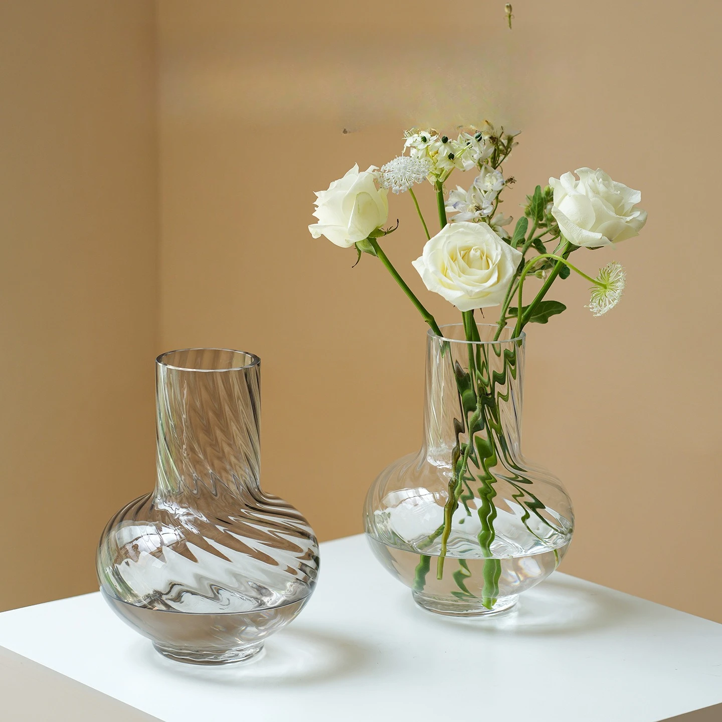 Premium glass vase simple flower arrangement water raised flowers rose dining table niche decoration