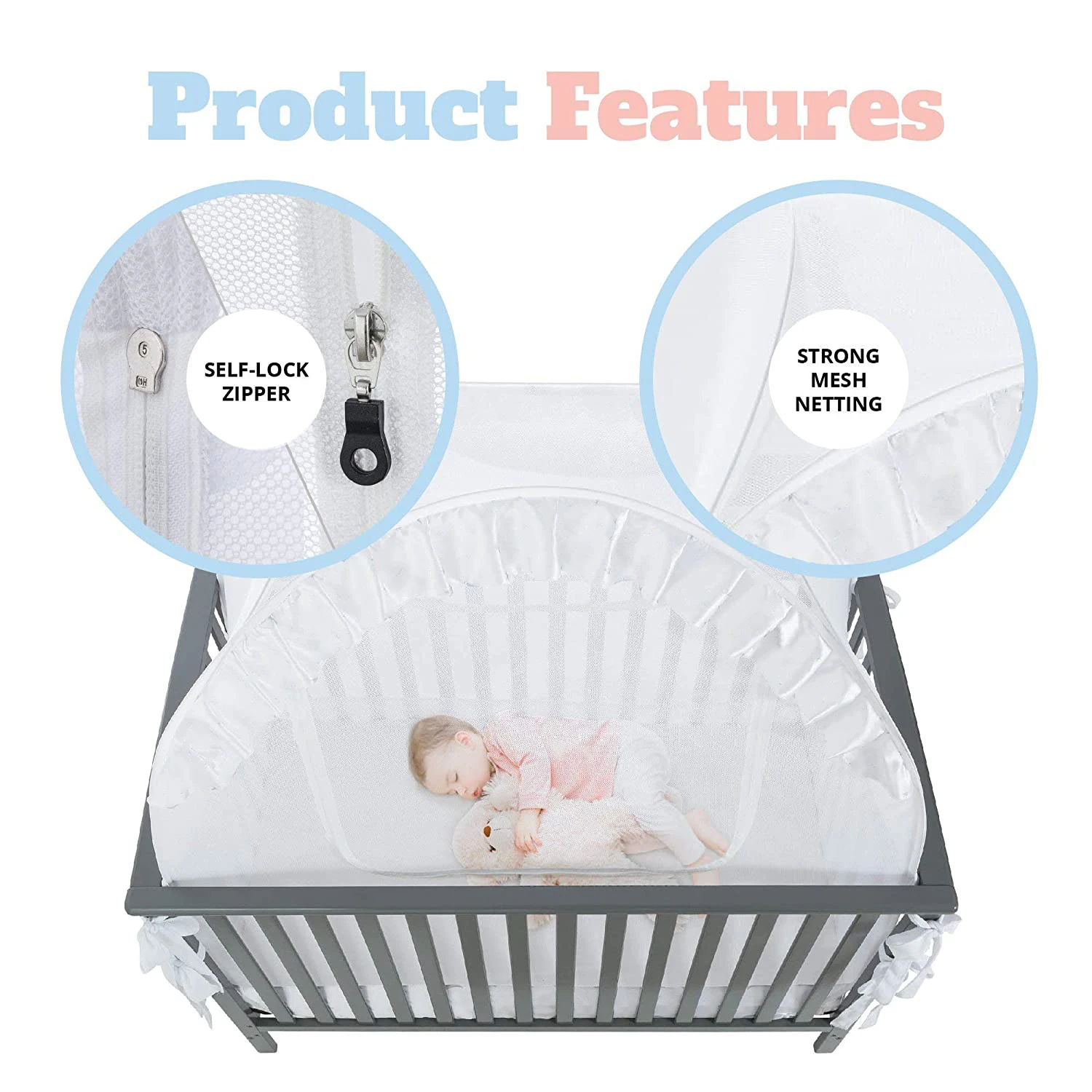 Portable Unisex Infant Crib Tent Baby Canopy Bed Mosquito Net Cover Knitted Fabric with Polyester Fill for Outdoor Use for Kids