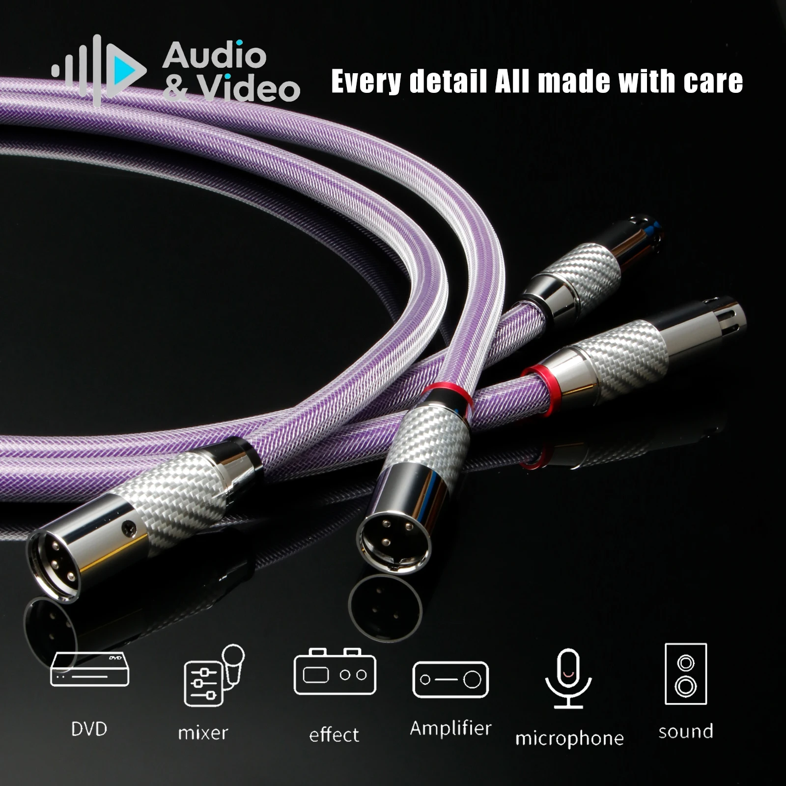 Paar XLR-Kabel, Audiokabel, 7N OCC, versilbert, 18AWG, symmetrisches Kabel für CD- und DVD-Player, Verstärker, Audiophile, symmetrisches Kabel. – Detail 2