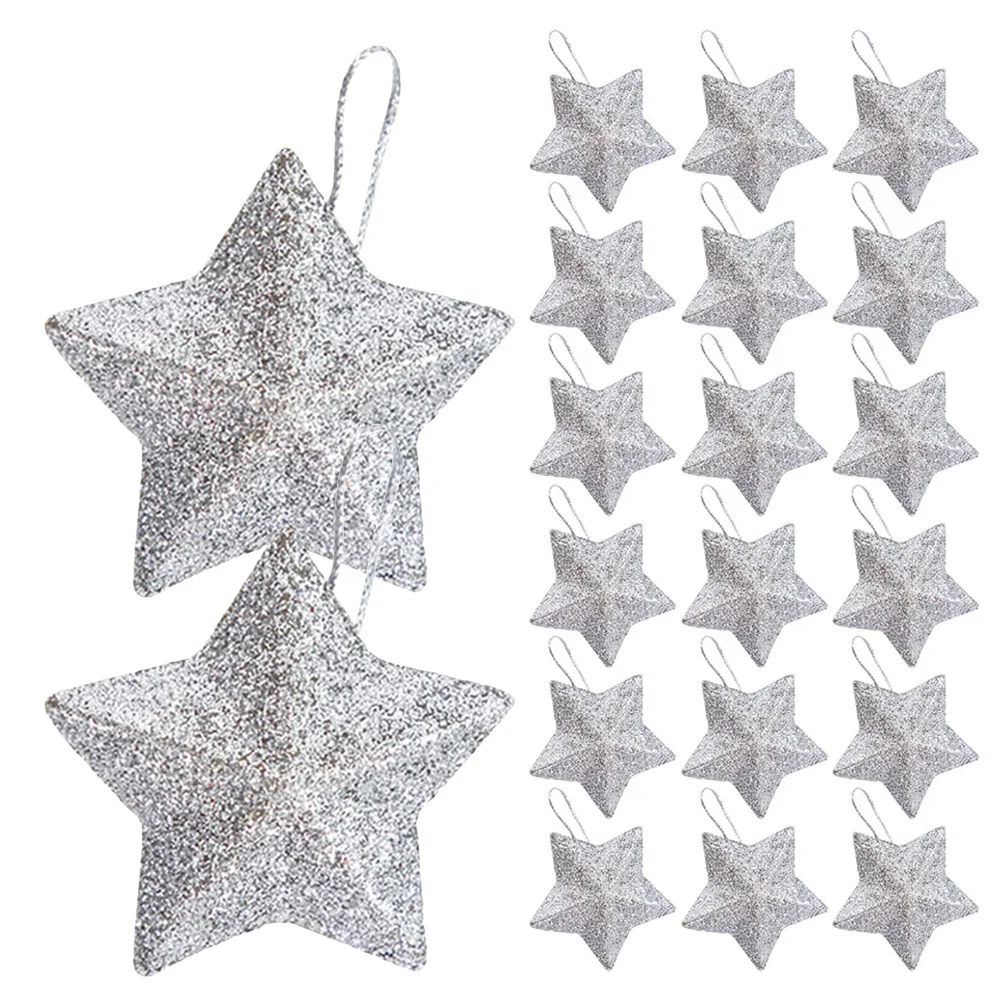 

60Pcs Glittery Star Hanging Ornaments Christmas Tree Decorations 3D Shiny Plastic Mini Pendant for Holiday Party Seasonal