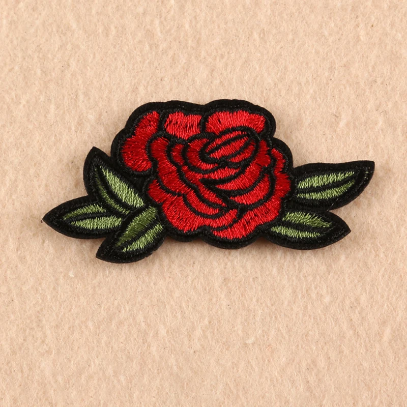 2PCS Retro Popular Handmade Patch Stickers Red rose DIY Embroidery Badge Cloth Stickers Iron patch Clothing Sewing Accessories