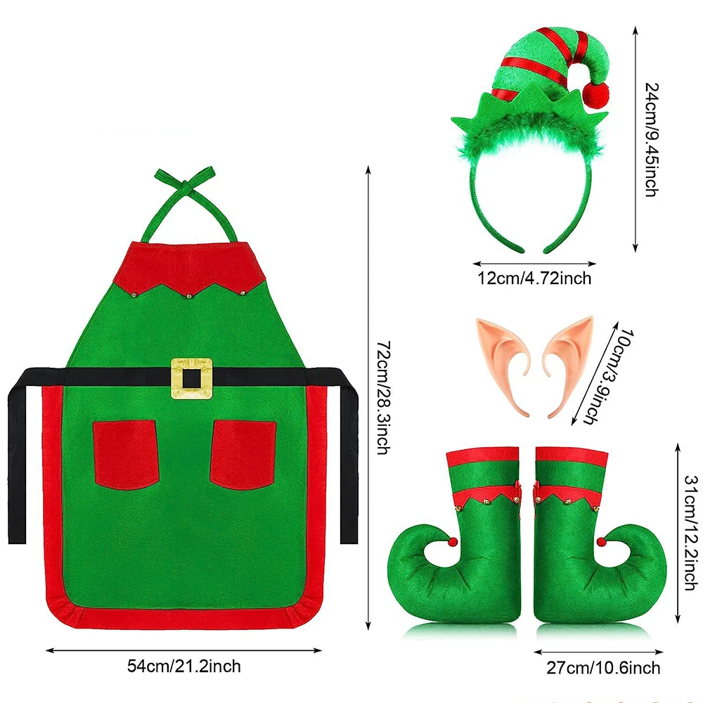 2024 New Christmas Santa Claus Costume Green Elf Cosplay Suit Family Carnival Party New Year Kitchen Apron Hat Socks Clothes Set