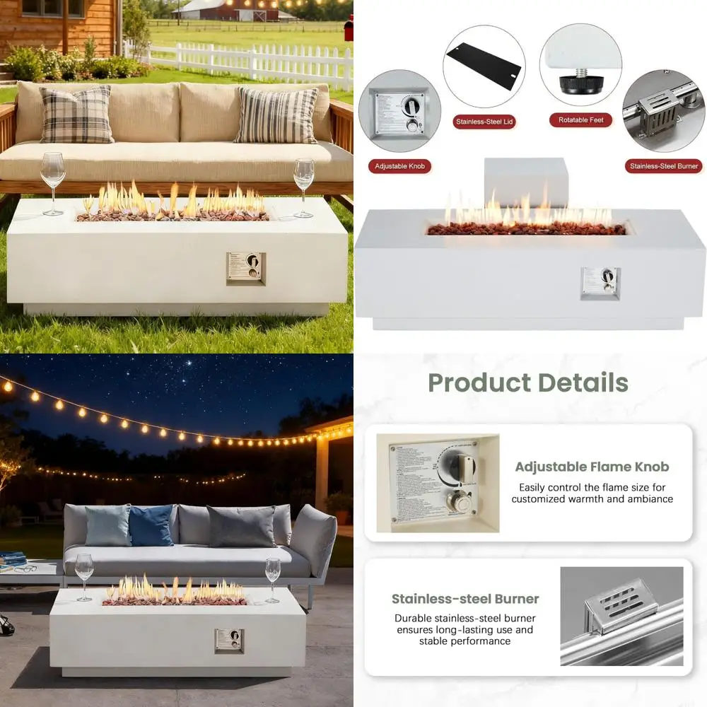 

Rectangle Outdoor Propane Fire Pit Table with Side Handles, Auto-Ignition, 50,000 BTU, 56 Gas Fire Pit for Patio, Deck or Backya