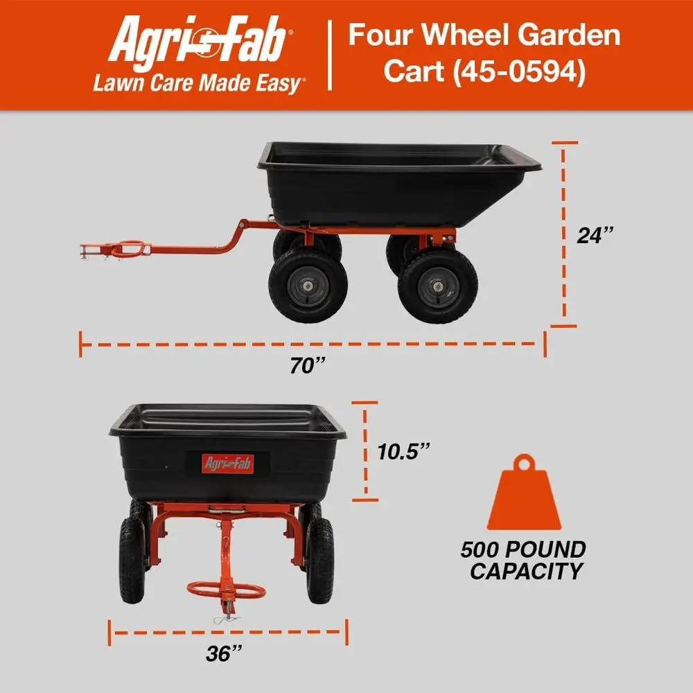 45-0594 4-Wheel Poly Convertible Pull/Tow Garden Dump Cart, 1200lb Capacity, Black