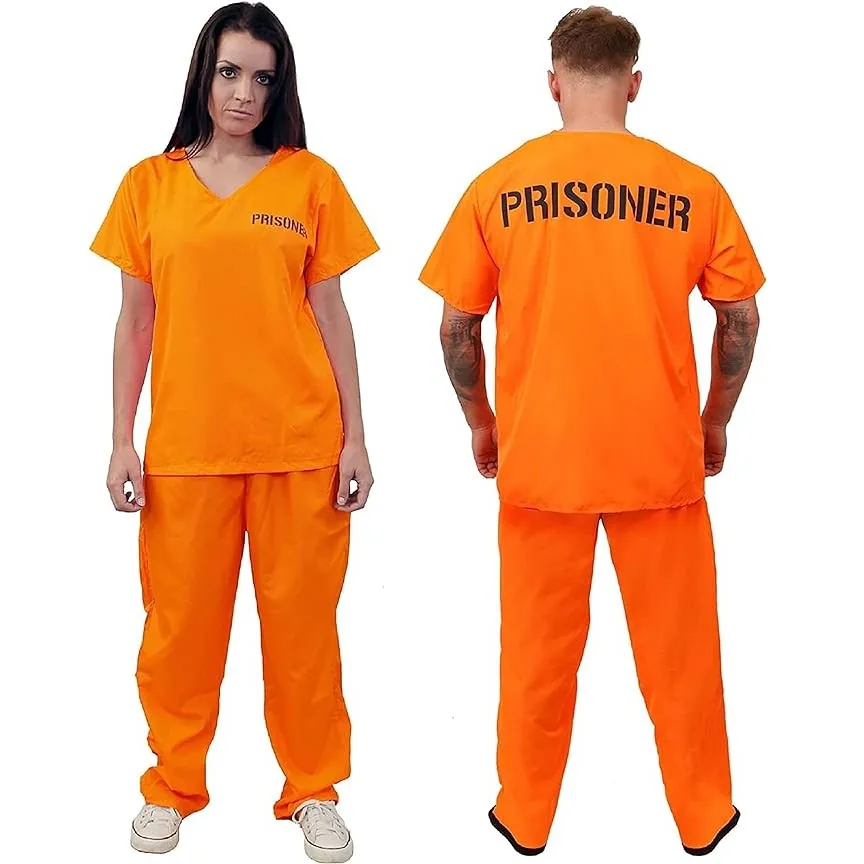 WoMen Inmate Costume Adult Orange Jumpsuit Prisoner Costume for Prison Jumpsuit Orange Convict Cosplay Fancy Outfits