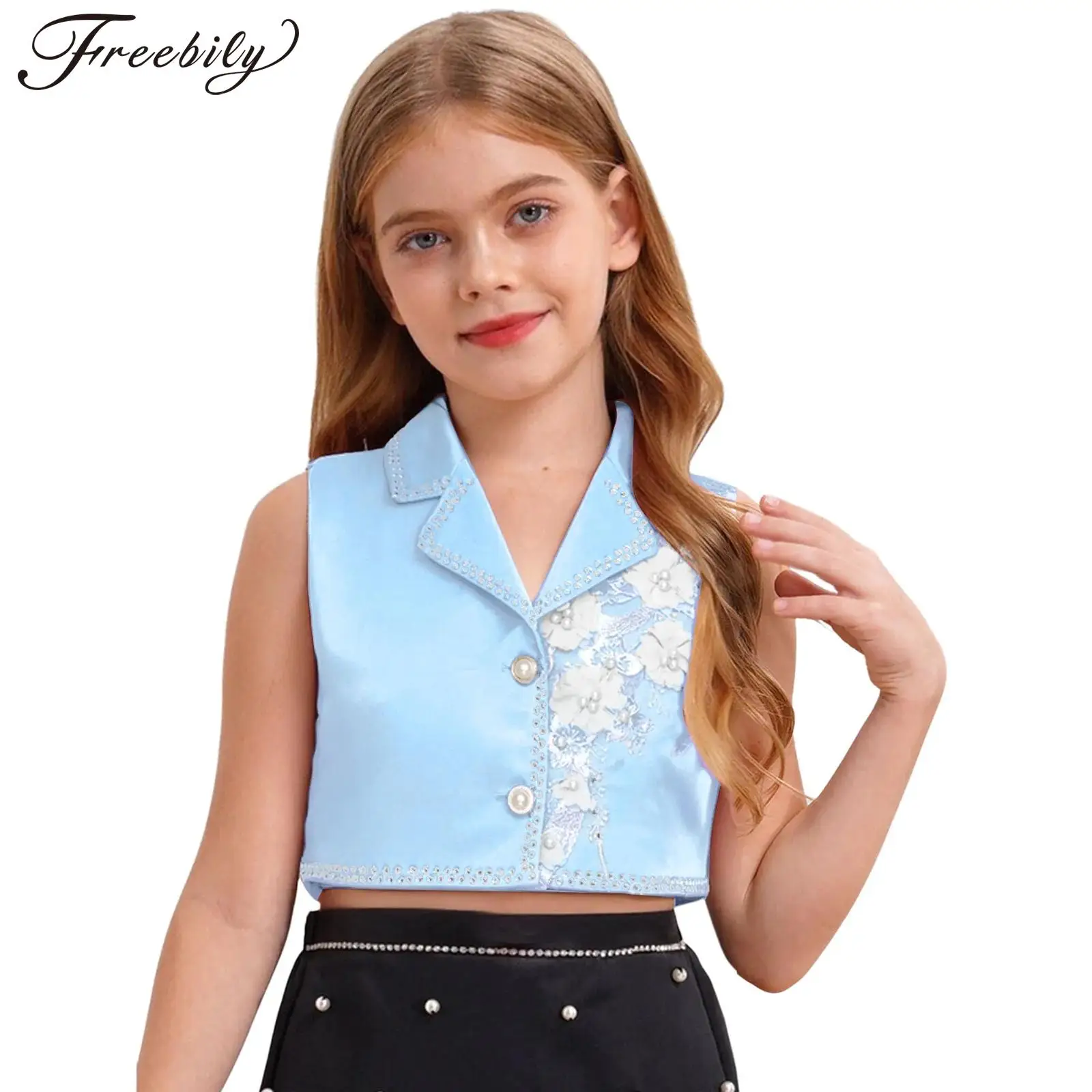 

Элегантное болеро с цветочным узором для девочек-подростков, жилет без рукавов с лацканами и стразами, жилеты для банкета, свадьбы, дня рождения, верхняя одежда