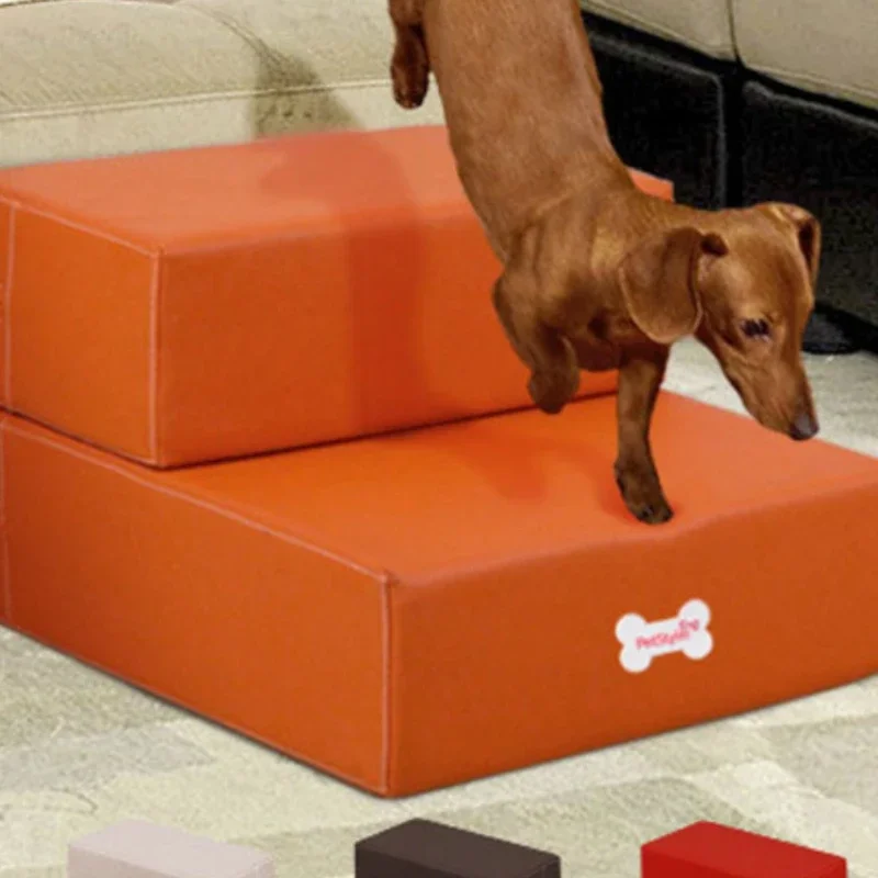 Two-Level Dog StaircaseLeather Mesh Steps Removable Washable Cushions Foldable Sofa Bed For Puppy Convenient Access