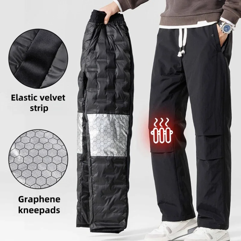 Winter Puffer Warm Pants 90% White Duck Down Padded Straight Trousers Male Windproof Waterproof Snow Cold Thermal Casual Pants