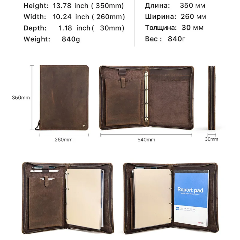 قسط A4 Recarregables Couro Binder Pen Slot11 Titular 4 Anel متعدد الوظائف contador دائم كامل مجنون الحصان كابا دي كو