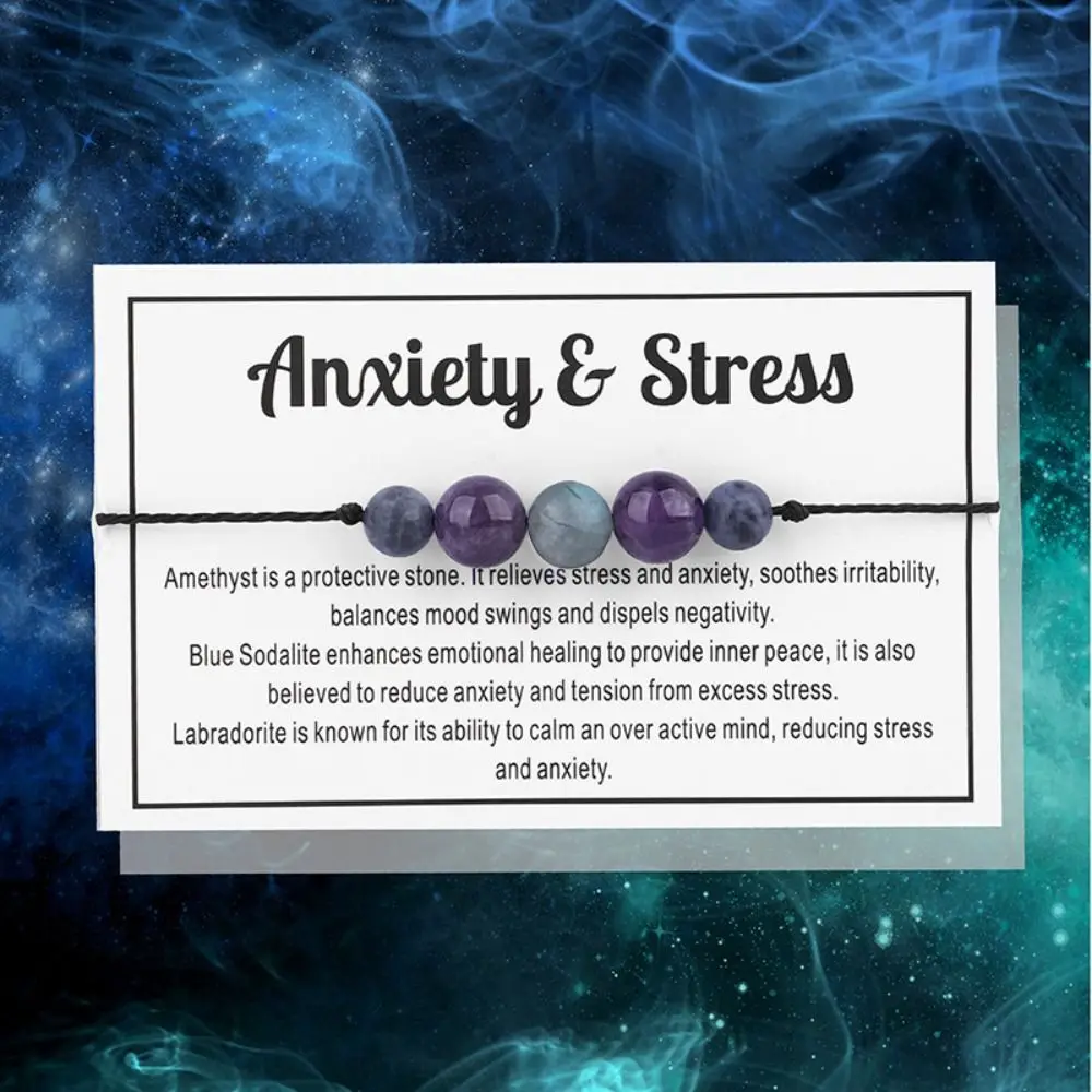 3PCS With Blessing Cards Creative Stone Bracelet Amethyst Best Gift Beaded Bracelet Elegant Anti-Anxiety Bracelet Women Girl