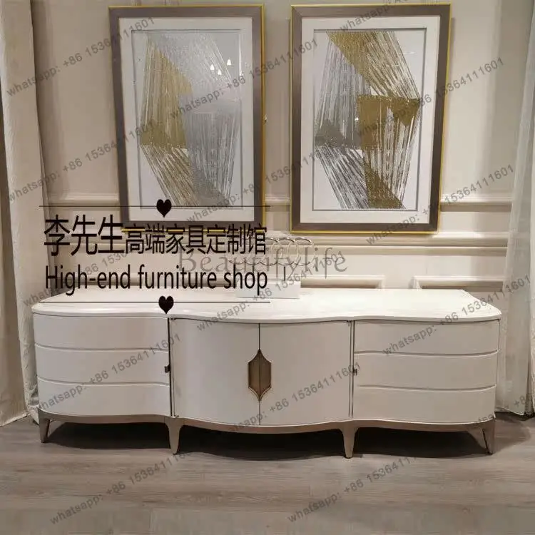 

American neoclassical solid wood TV cabinet modern light luxury living room storage floor cabinet