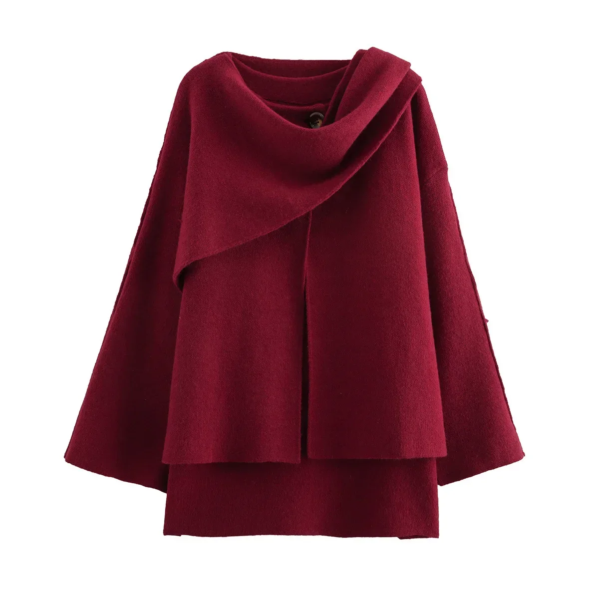 PRINTKAOIR Damen Herbst Winter Jacke Frauen Casual Pendler Mantel Gestrickte Lose Übergroßen Mantel Asymmetrische Split Chic Schal Jacke – Detail 1