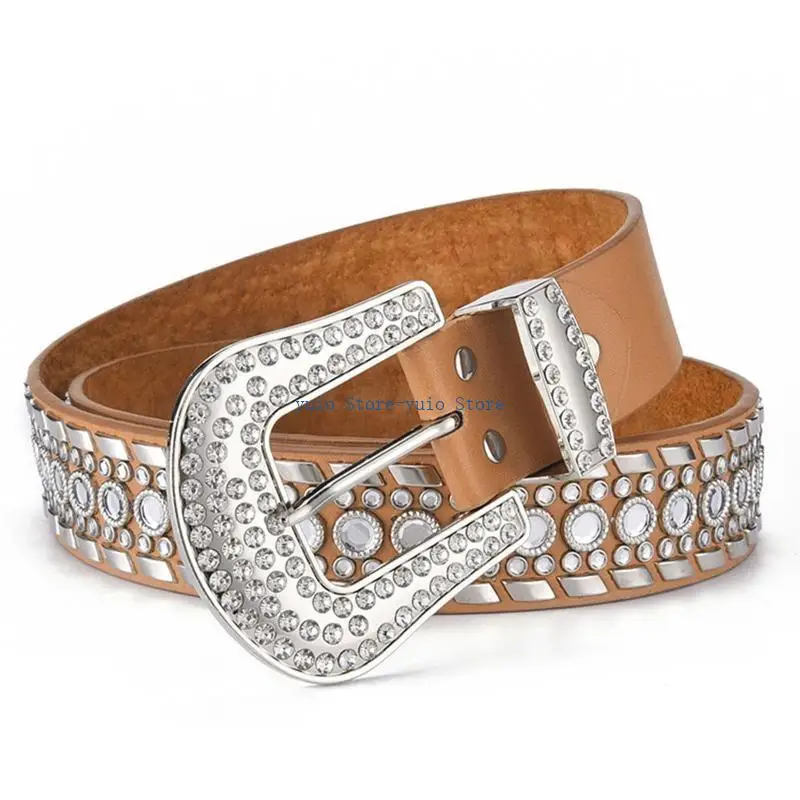 

X7XB Bright Shiny Female Jeans Skirt Waist Chain Belt Fashion Full Rhinestones Bel