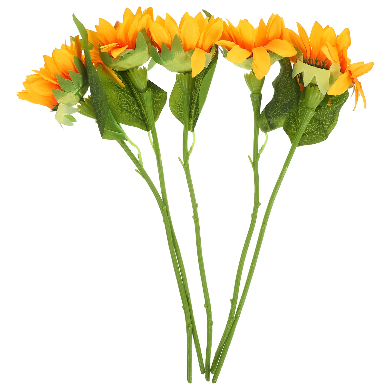 

5pcs Realistic Artificial Sunflowers Long Stemmed Yellow Faux Flower Arrangement For Home Wedding Decor Desktop Vase Craft
