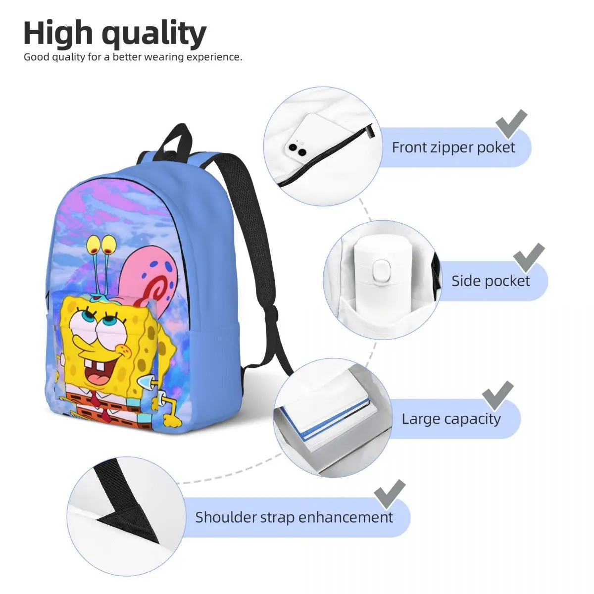 Portable SPONGEBOB Bookbag Camping Retro Washable SpongeBob Ladies Schoolbag For Gifts