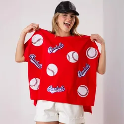 2024 Women's New Summer European-style Baseball Sequin Short-sleeved Blouse Loose Casual Sports T-shirt Graphic T Shirts
