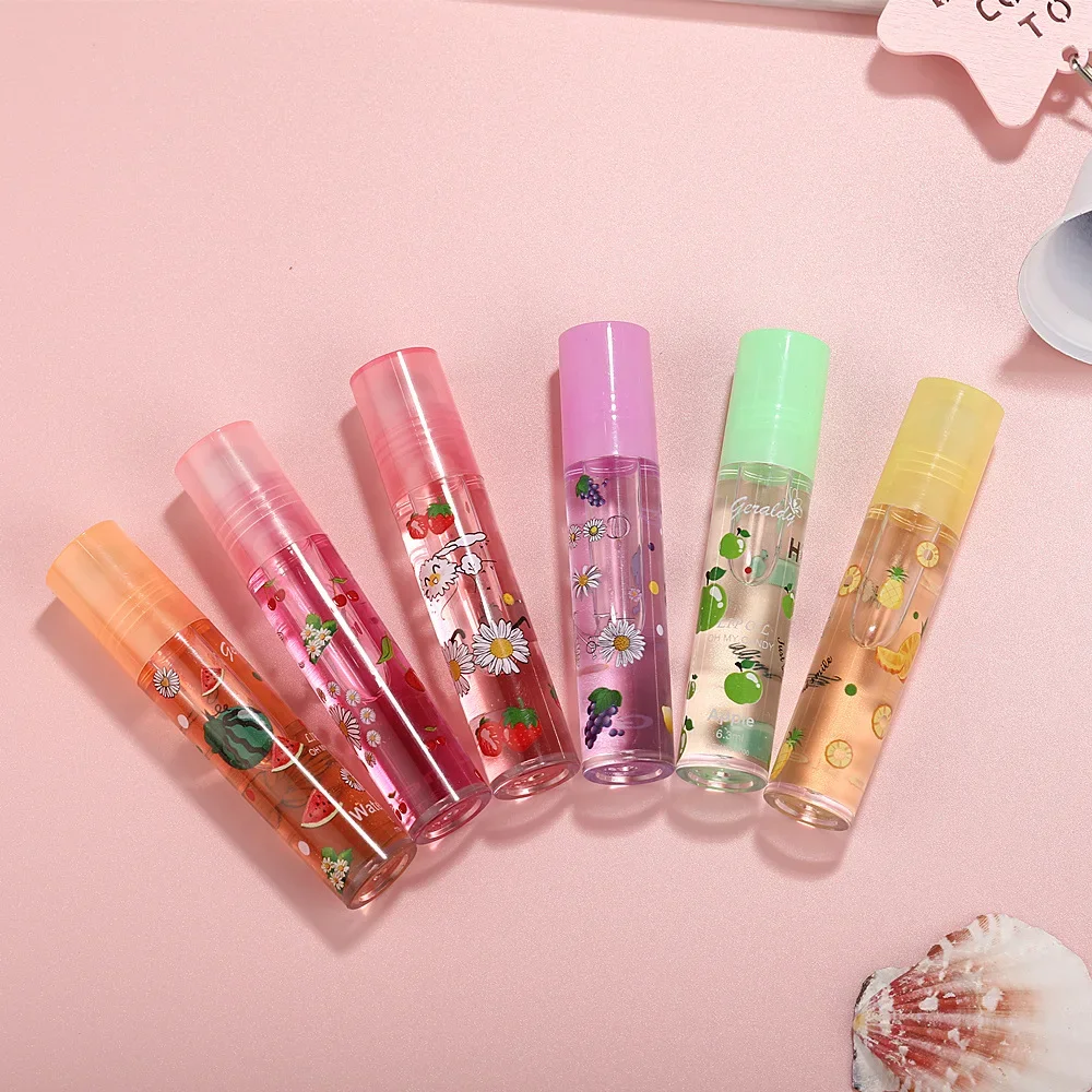 Lip Hydrating 6 Colors Roll-on Fruit Essence Lip Balm Lip Oil Moisturizing Mirror Lip Gloss Transparent Lipstick Primer Makeup