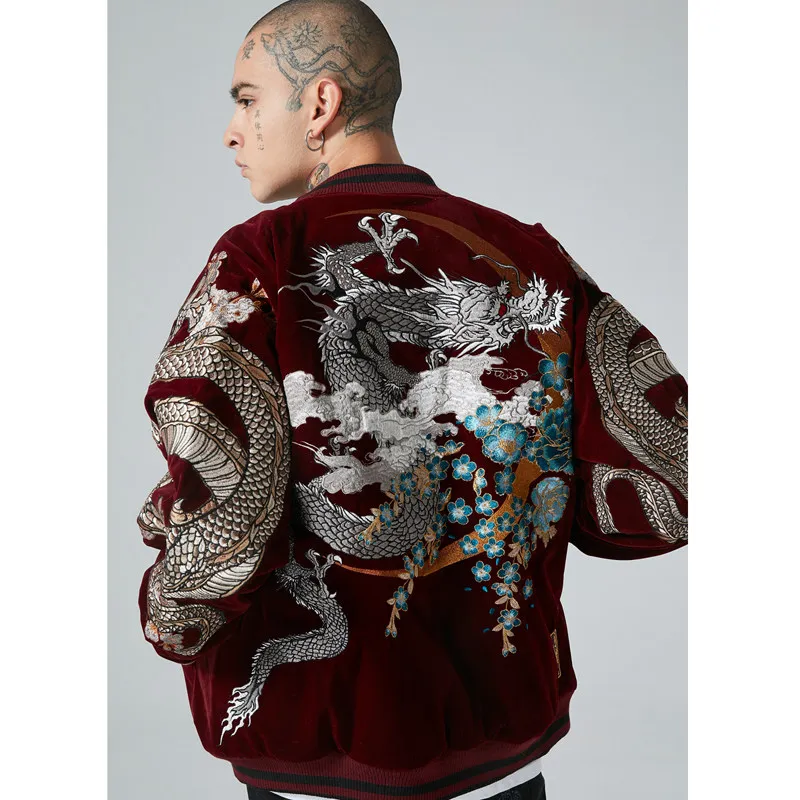 Asian Japanese Sukajan Style Embroidered Souvenir Jacket Outerwear Coat 2026 Machine Embroidery Men's and Women's