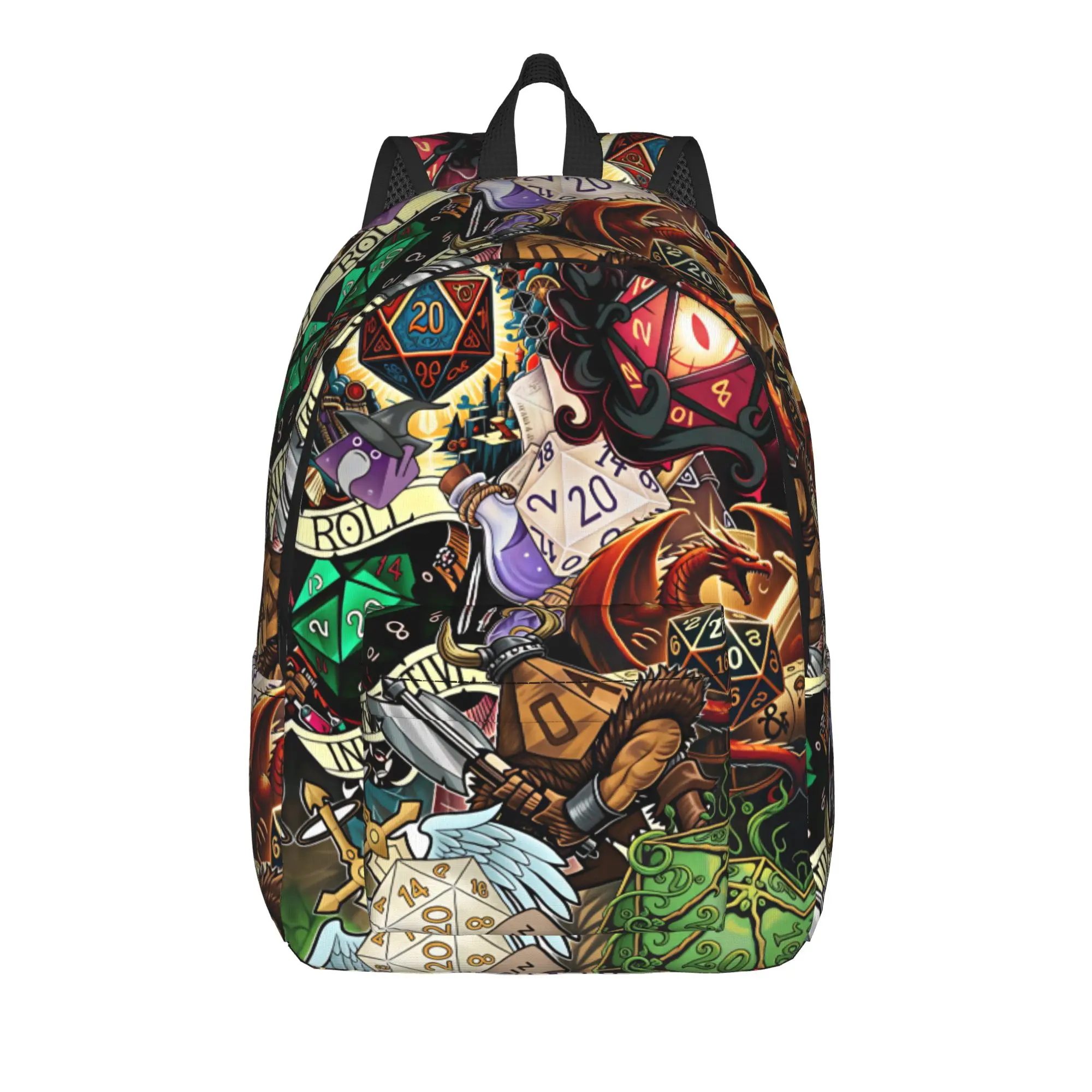 Medieval Dragon And D20 Dice Dnd Backpack  Kawaii Backpacks Girl Outdoor Soft High School Bags Design Rucksack