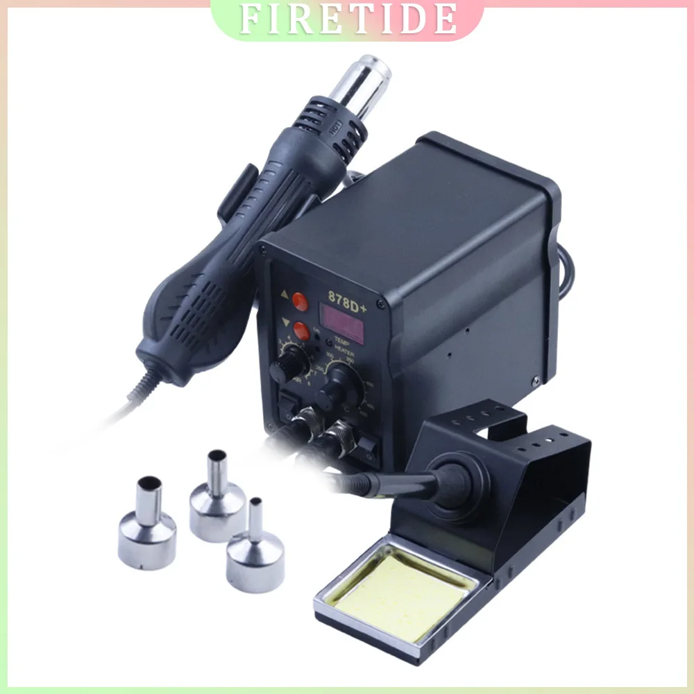 878D+ 2-in-1 Digital Rework Station, Hot Air Gun & Soldering Iron, High Power, Adjustable Temp & Strong Airflow