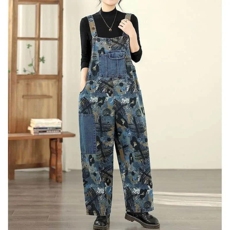 

Artistic Jumpsuits for Women Graffiti Design Harem Pants Vintage Streetwear One Piece Outfit Women Casual Rompers Women Clothes