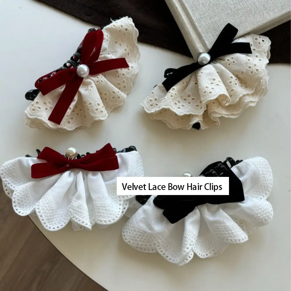 

Cute Cloth Red Velvet Bow Hair Clip Hair Clips Pearl Bowknot Banana Clip Vintage Style Korean Style Bow Vertical Clip Women
