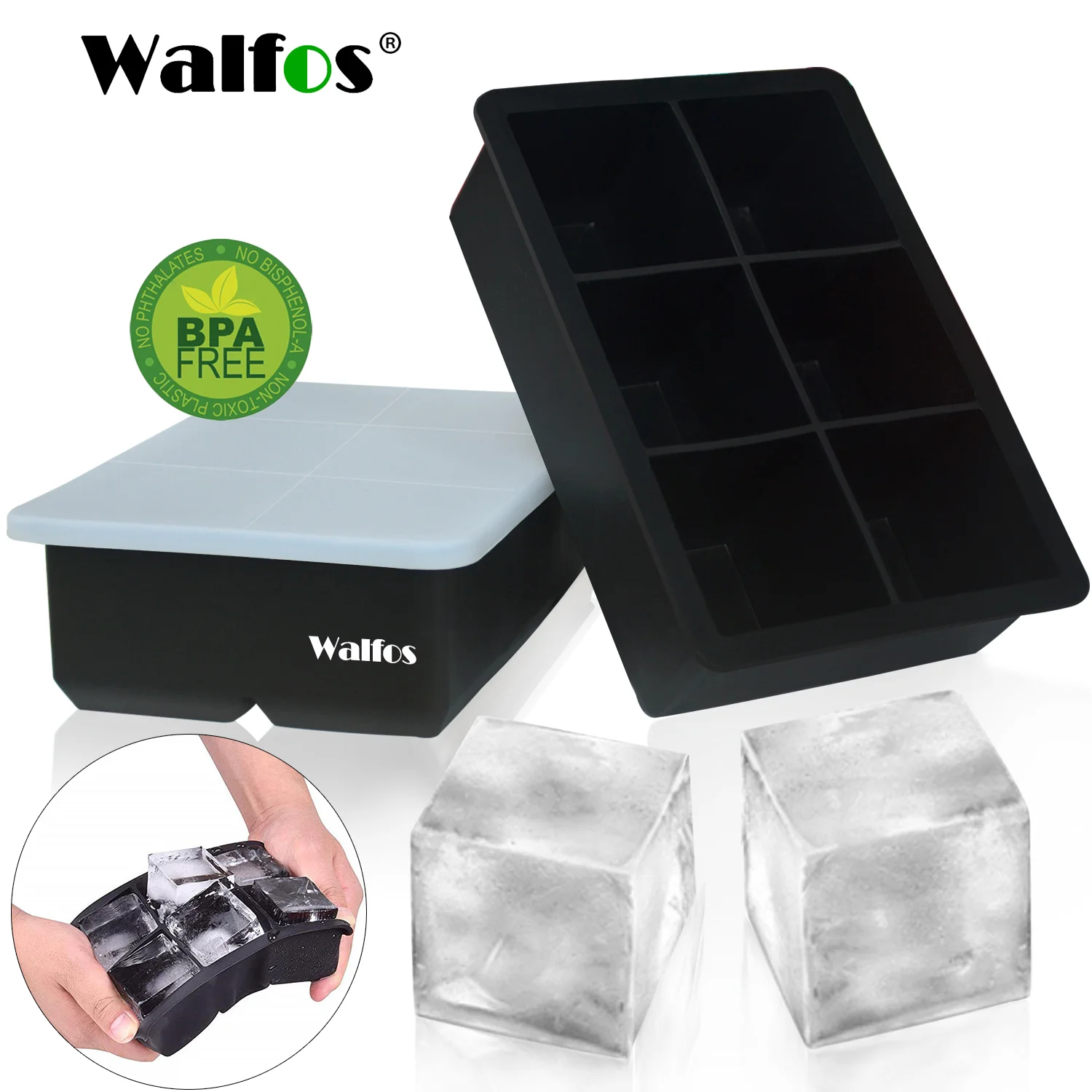 

Walfos Whiskey Cocktail Big Ice Cube Tray 6 Holes Ice Cube Form Round Shaped Ice Ball Maker Silicone Ice Mold Bar