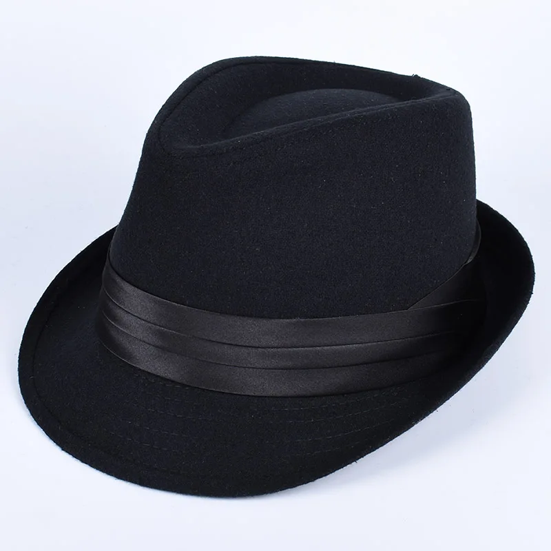 Klasyczne męskie kapelusze Fedora 2026, codzienne krótkie trilby z krótkim rękawem, eleganckie francuskie angielskie kapelusze typu top hat, jazzowe czapki z wstążką, czarne filcowe kapelusze Fedora.