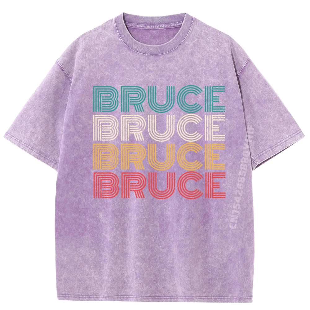 

Design Washed Short Sleeve Tees Comfortable Cotton Mens Men T-shirt Retro Bruce Vintage Style Design Tops Shirt Funky
