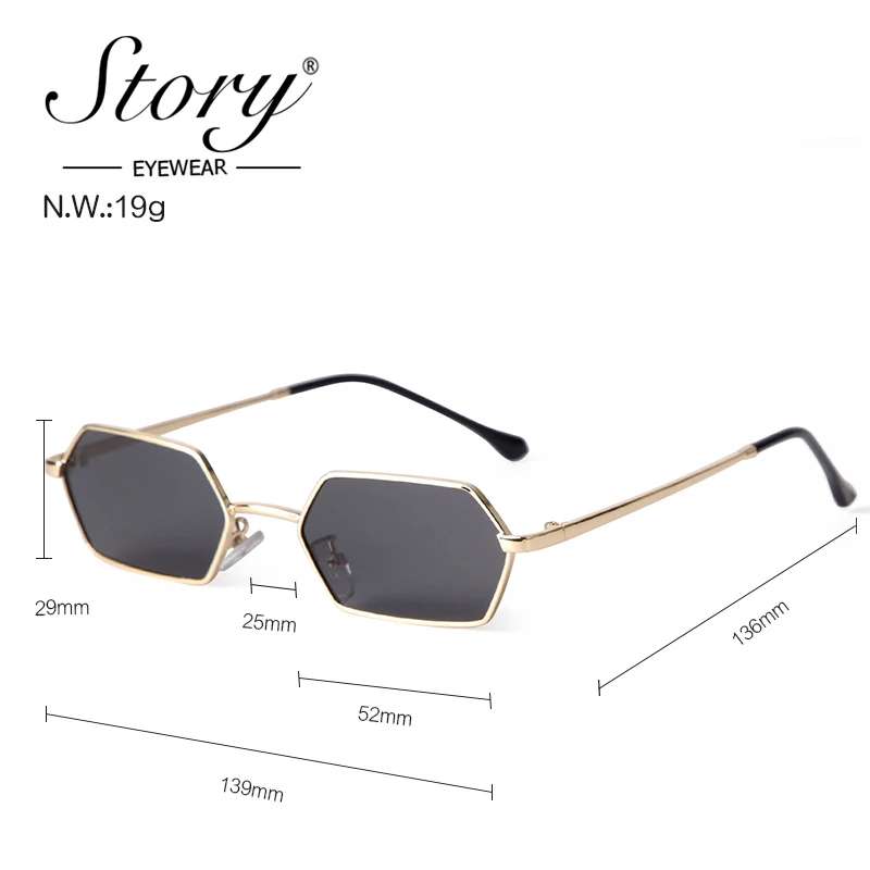 STORY Fashion Metal Hexagon Sunglasses Women Men 2024 Brand Designer Vintage Yellow Small Frame Rectangle Sun Glasses S9537A