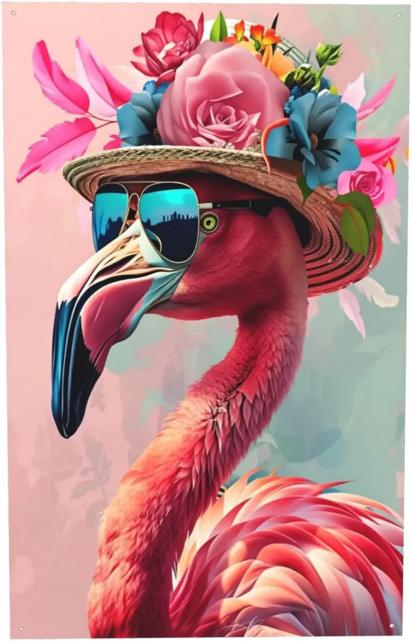 Funny Flamingo Banner Four Holes Flag Garden Flags Print Tapestry Indoor Outdoor Decoration 2x3 Ft kkz
