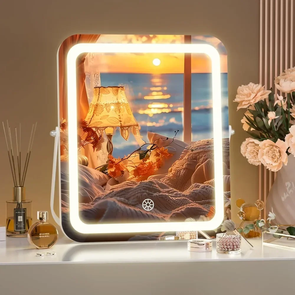 

Vanity Mirror with Lights, 10"x 12"LED Makeup Mirror,3 Modes Light, Smart Touch Control Dimmable,360°Rotation, Rounded Rectangle