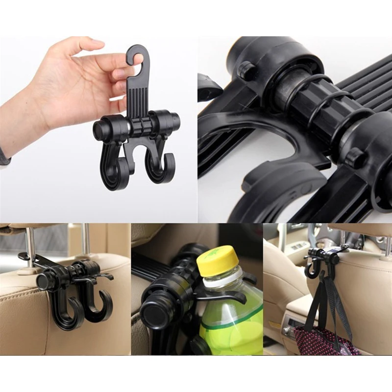 

Car Metal Double Hook Plastic Bag Hook 360 Degree Rotating Car Seat Headrest Backrest Hook Car Interior Supplies