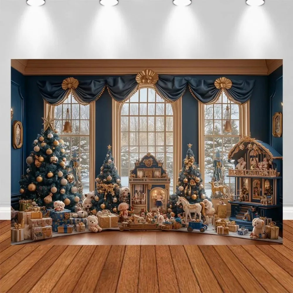 Vintage Blue Christmas Gift Snowflake Themed Banner Background, Children's Birthday Party, Home Decoration Photography Backdrop