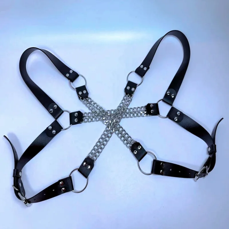 X-شكل الرجال مربط صدر سلسلة أحزمة الجنسية الذكور الجلود الجسم الأشرطة الملابس الداخلية موضة الشرير الهذيان مثلي الجنس تسخير اكسسوارات #4